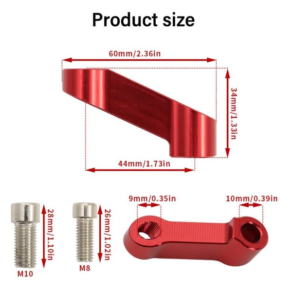 2ST Backspeglar Förlängning Riser Förläng Adapterfäste RÖD red