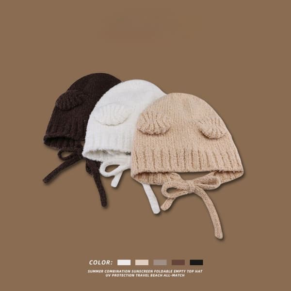 Neulottu cap Bear korvat BEIGE Beige