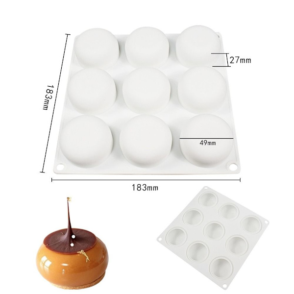 3D Halvkugle Silikone Kageform Mousse Forme
