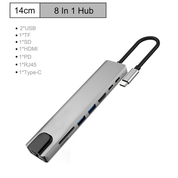8 i 1 Typ C till USB-C Hub 4K HDMI Adapter USB 3.0-port