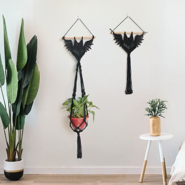 Macrame Växthängare Hängväxthållare SVART LÅNG LÅNG Black Long-Long