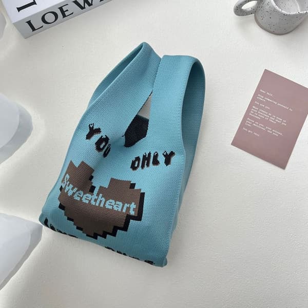 Stickad Handväska Tygväska KAFFE coffee