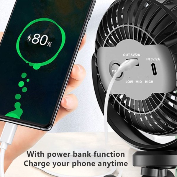 Blæksprutte Fan Stroller Fan SORT 5200MAH 5200MAH