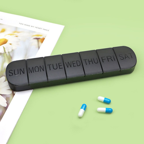 7Days Pilleæske Ugentlig Medicinbeholder SORT Black