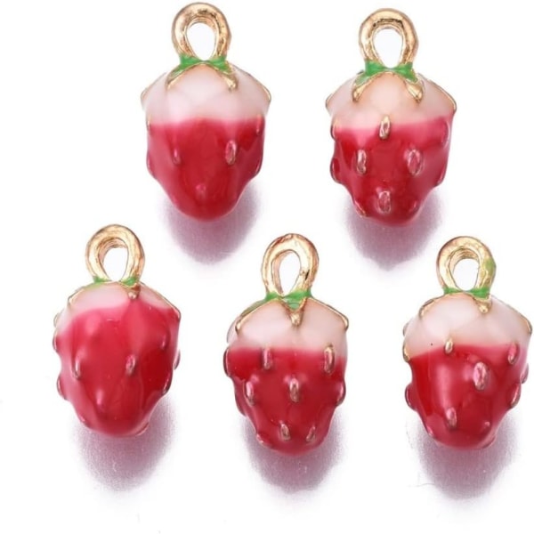 20 Stk Strawberry Charms Emalje Frugt Vedhæng Charms Hawaii 3D