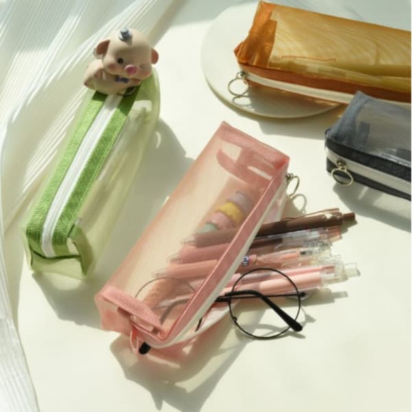 Transparent brevpapper Pennväska Nylon Mesh Case BRUN Brown