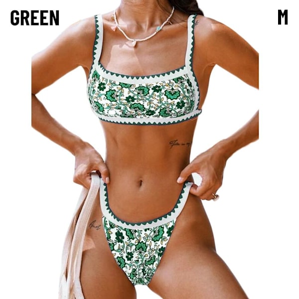 Print Bikini Baddräkt Bikini Set GREEN M green M