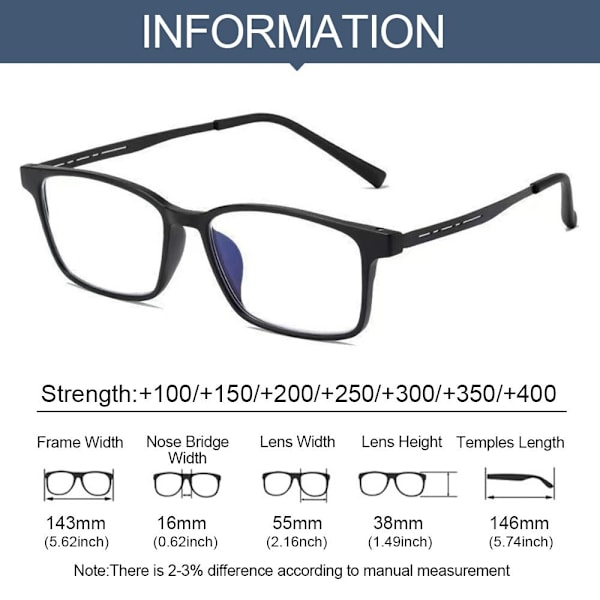 Anti-Blue Light lukulasit Business silmälasit MUSTA black Strength 150