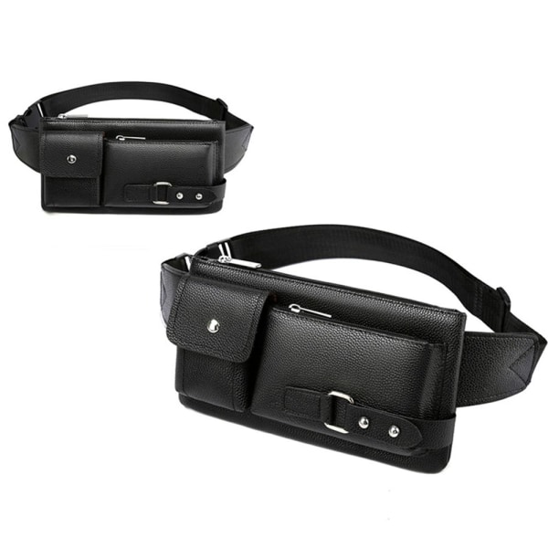 Läder midjeväska Fanny Pack SVART L Black L