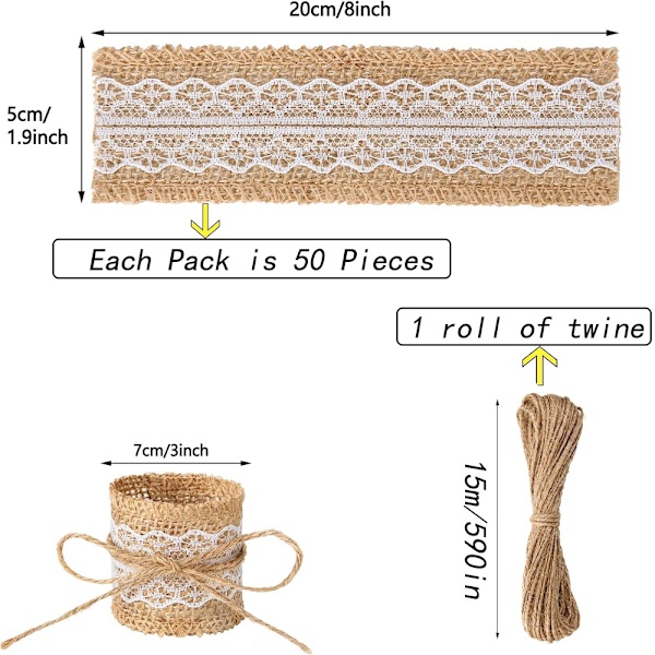 50 Stk Blonder Jute Ringer Fest Serviett Ringer DIY Bryllup