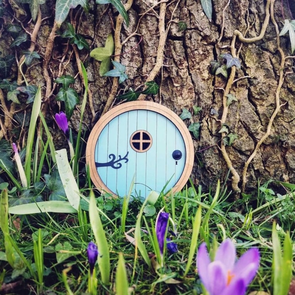 Miniature Fairy Elf Door Wooden Craft BLÅ blue