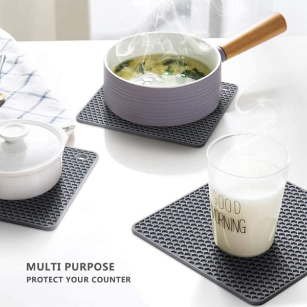Silikon Trivet Matte for varme potter og panner MØRK GRÅ FIRKANT Dark Grey Square-Square