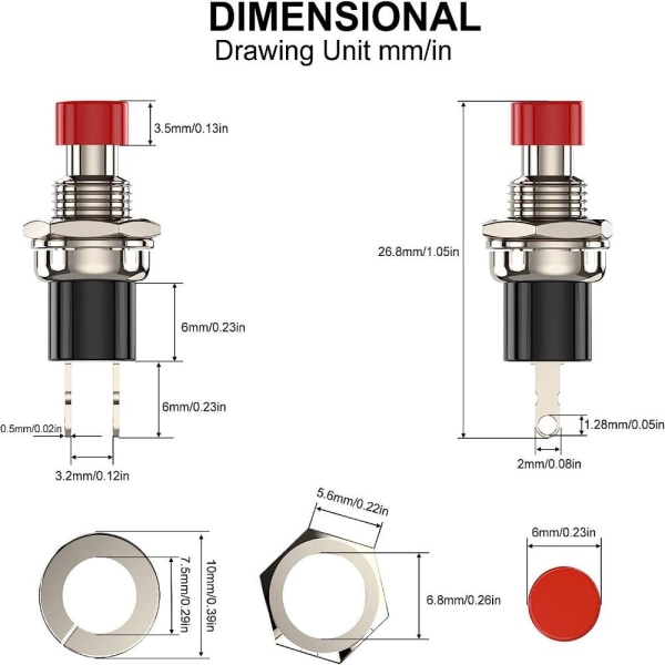 10st Mini Push Button Switch Momentary Switchs NC NC NC