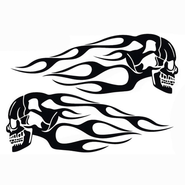 3D Drivstofftank-klistremerker Flame Skulls Decals SORT SVART black