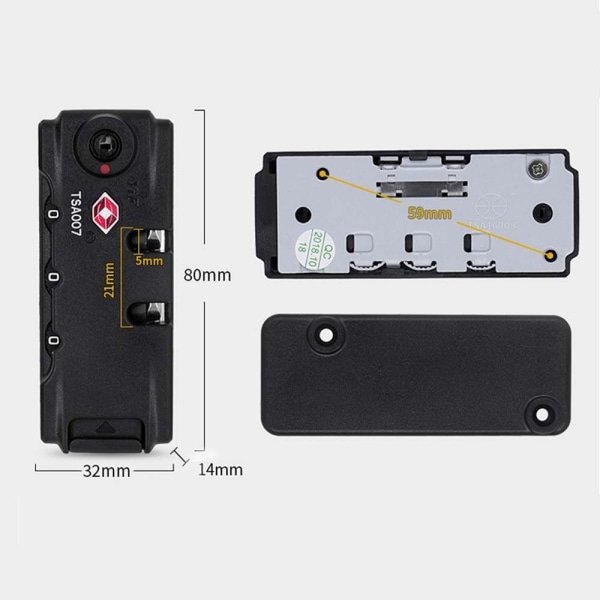 3-sifret kombinasjonslås Tollpassordlås Koffertbagasje