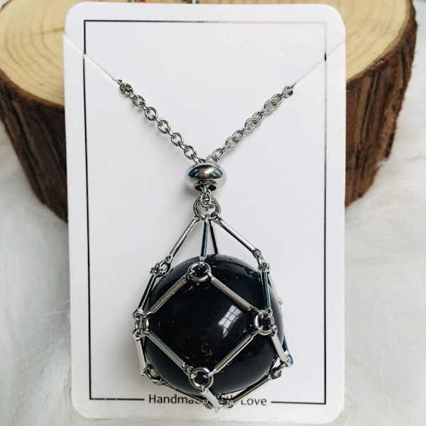 Crystal Holder Cage Necklace Crystal Net Metal Halsband SILVER Silver Red Jasper-Red Jasper