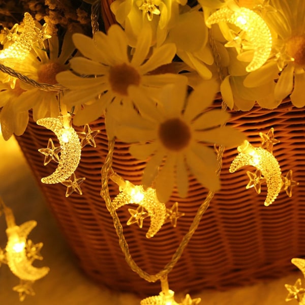 Star Moon String Lights Fairy Lights VARMT HVID STJERNE BLINKER Warm White Star Flashing-Star Flashing