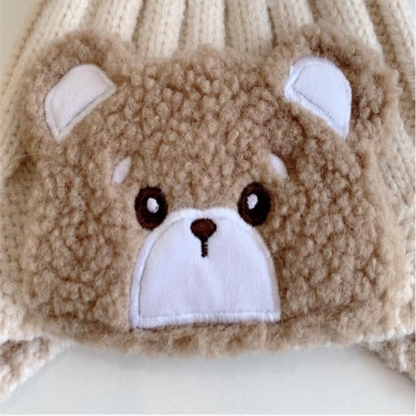 Stor Pompom Baby Vinter Varm Hat Cartoon Bear Tjockt öra Coffee