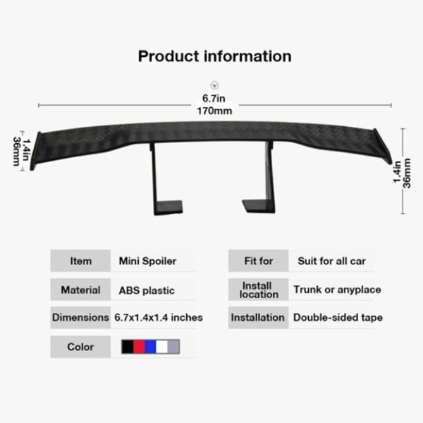 3stk Mini Spoiler Bil Haledekoration SORT black