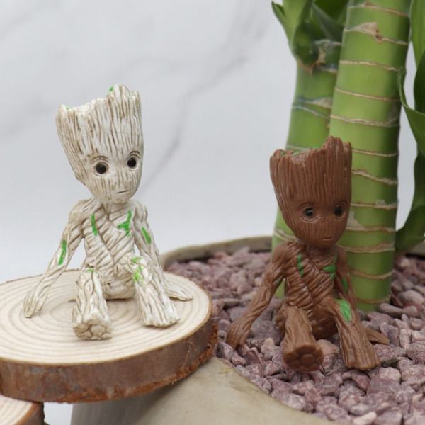 2 st Grote blomkruka Little Tree Man Miniatyr Fairy Garden grey