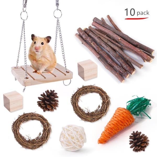 Hamsterin set, luonnonpuusta rottinkipallotarvikkeet 13pcs