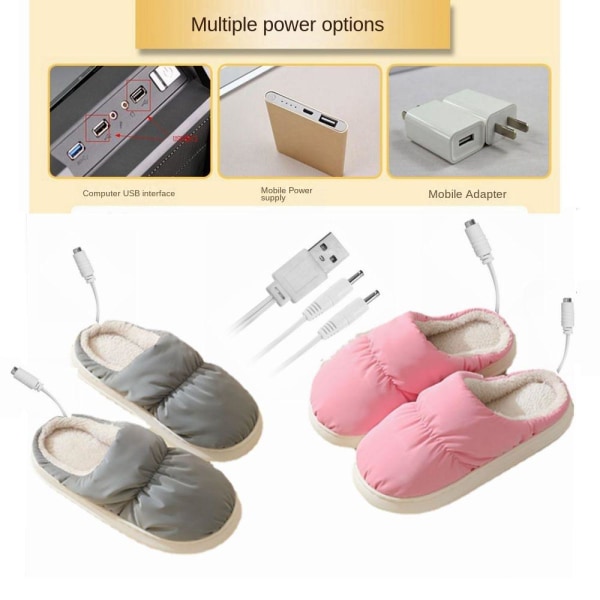 Vinter USB Elvärmetofflor rosa