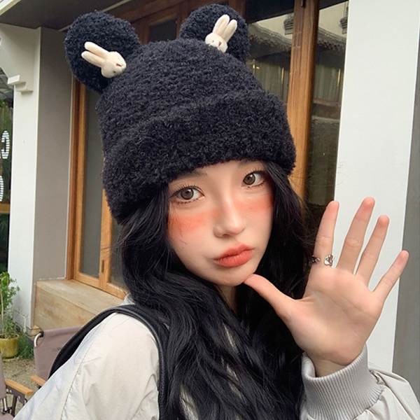 Faux Fur Beanies Hattu Neulottu Cap VALKOINEN white