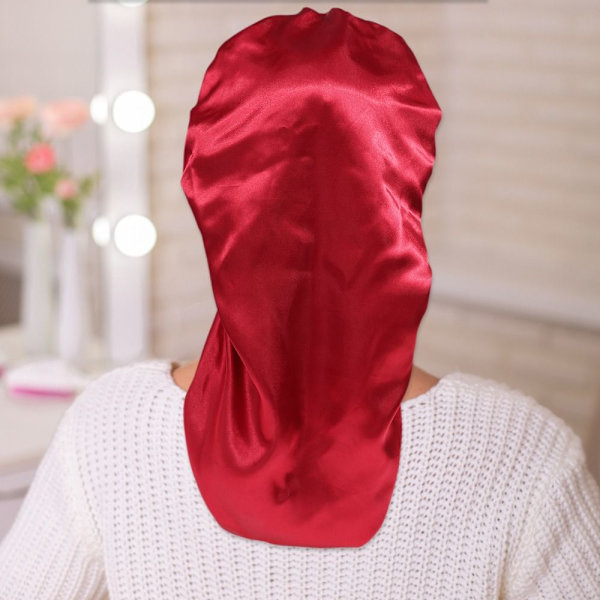 Satin Cap Långt huvudbonad VINRÖTT wine red