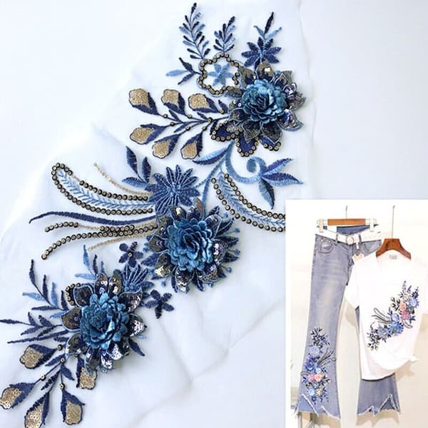 Mesh Broderi Blomster Blonde Patch Pailletter Broderet Patch B B B
