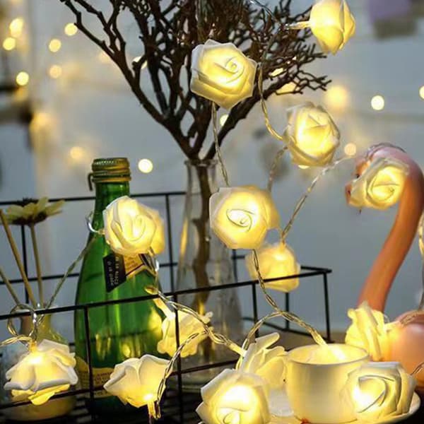 LED Rose Flower String Lights Fairy String Lights HVIT white