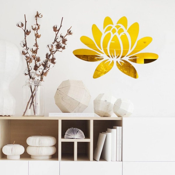 Mirror Surface Stickers Blooming Lotus Miroor Decal GULD gold