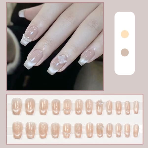 24 kpl Flash Cat Eye Fake Nails Long Square Head tekokynnet