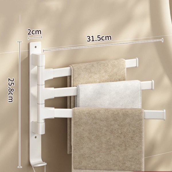 Roterende håndklædestativ Badehåndklædeholder HVID 3 STÆG 3 STÆG white 3 rods-3 rods