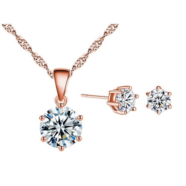 Zirkon Ørering Halskæde Sæt Kæde Halskæde Øreringe ROSE GULD rose gold