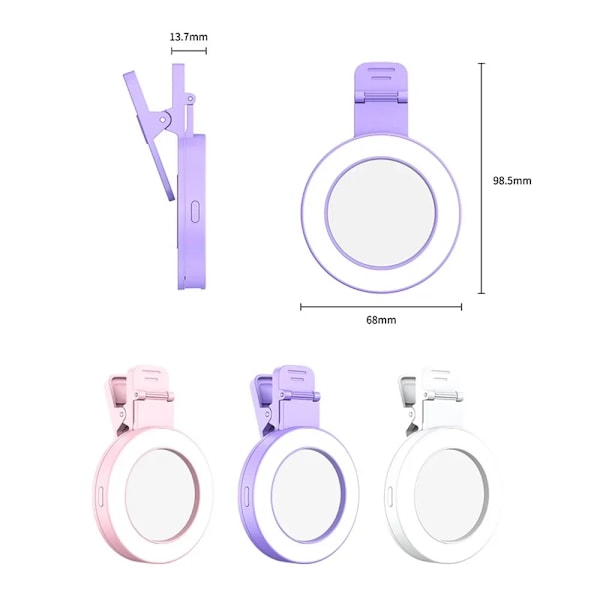 Telefon Fill Light Selfie Mirror Selfie Reflector Speglar LILA Purple