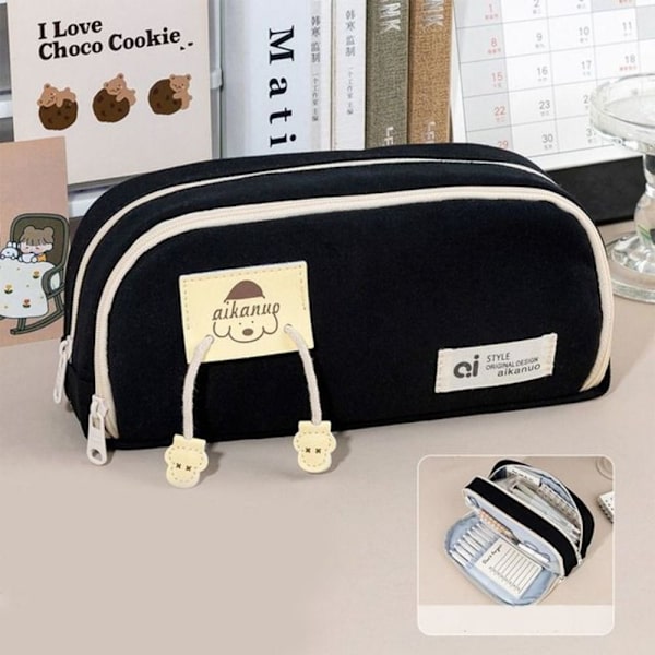Kawaii koiran kynälaukut Canvas kynäpussi MUSTA black