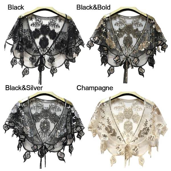 Kvinnors Sjal Aftonbal Cape SVART black