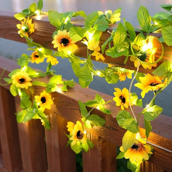 Utendørs Fairy String Lights Solar Powered Sunflower Lights