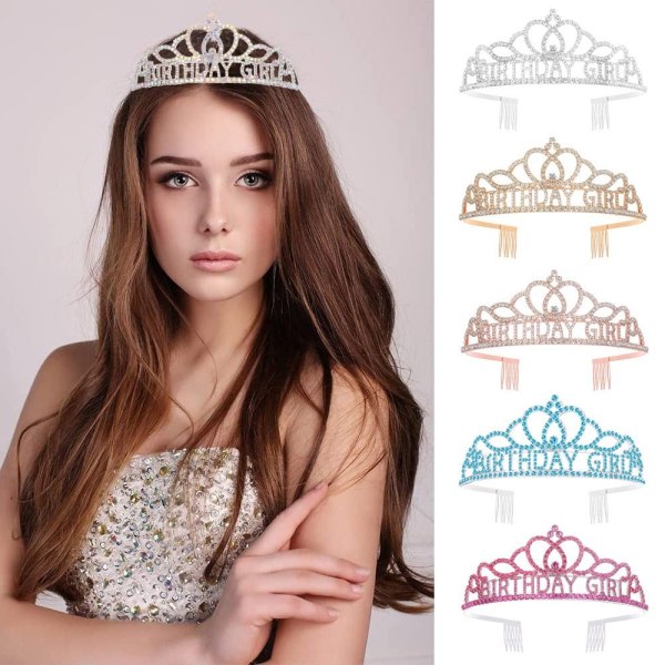 Syntymäpäiväkruunu Tiara Crystal tekojalokivikruunu ROSE GOLD Rose gold