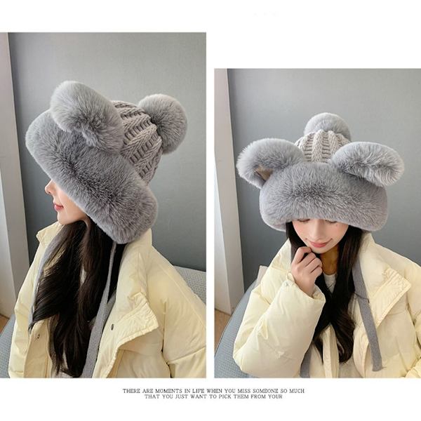 Faux Fur Beanies Hattu Kissa Korva Neulottu Cap KHAKI khaki