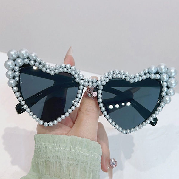 Imitation Pearl Frame Solbriller Cat Eye Eyewear SORT SORT Black