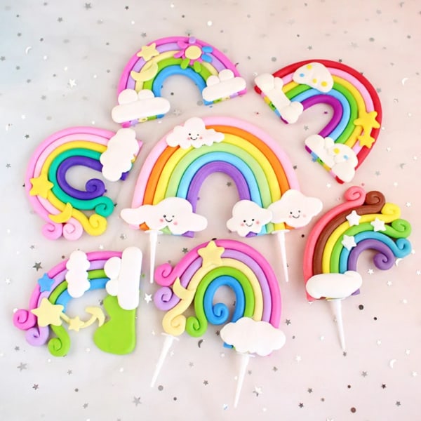 5 kpl Syntymäpäiväkakkukoristeita Rainbow Cake Toppers 1 1 1