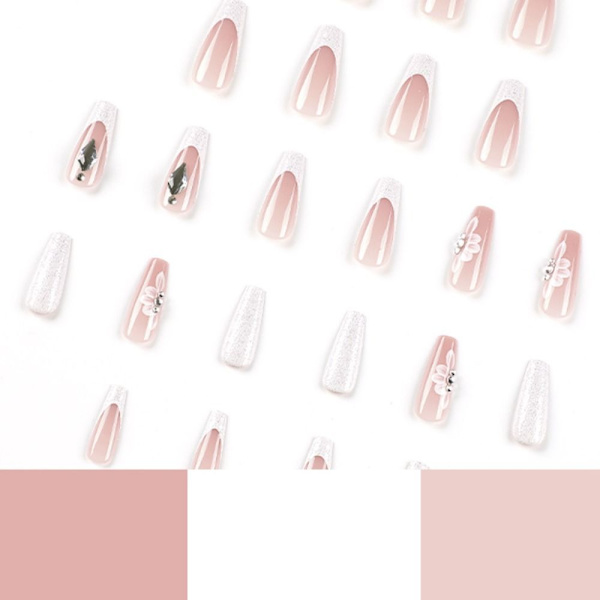 Fake Nails French White Edge Flower