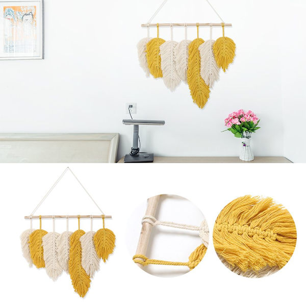 Macrame Vägghängande Fjäder Bomull Drömfångare
