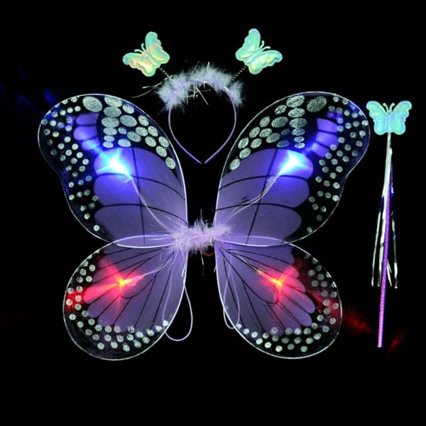 LED-kostyme rekvisitter for barn Butterfly Wings sett LILLA 3 Purple 3 Pcs/set-3 Pcs/set