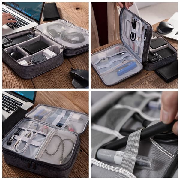 Förvaringsväska Organizer USB -datakabel GRÅ Grey