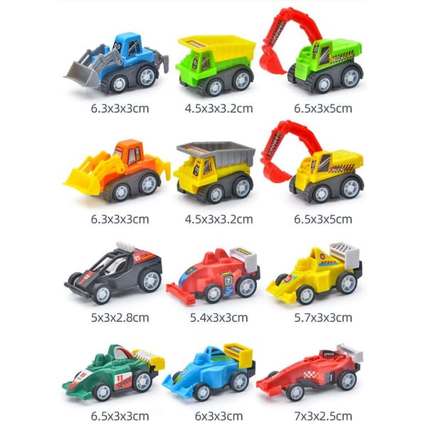12 stk/sett Mini Treghetsbil Lekebil Modell Engineering Vehicle 12pcs/set