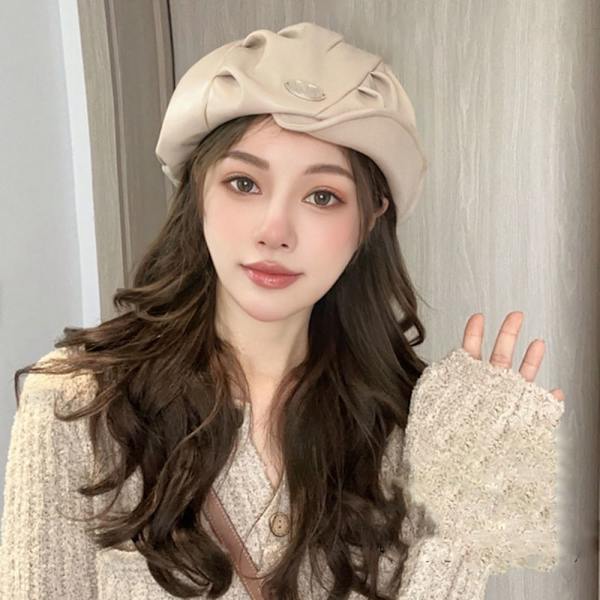 Baret Cap PU Læder Baretter BEIGE Beige