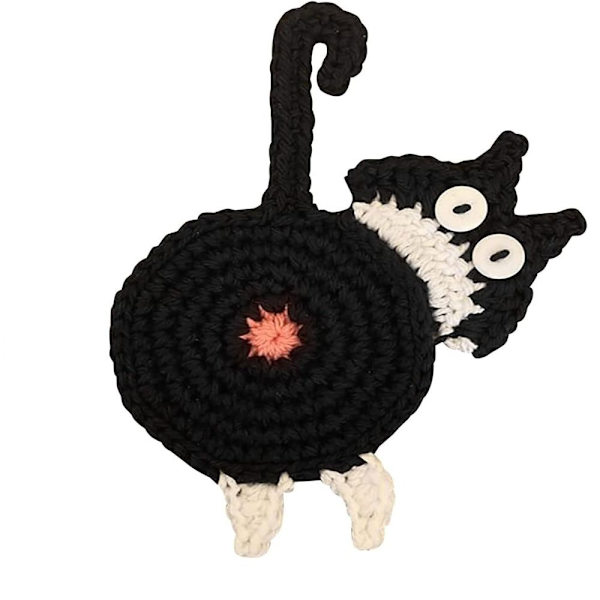 3 stk Vævet Kattebrik Håndlavet Strikket Kitten Coaster SORT black and white
