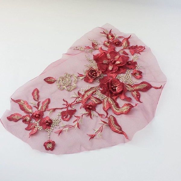 Brudekjole Trim Broderi Tyll Applikasjon Perle VINRØD Wine Red